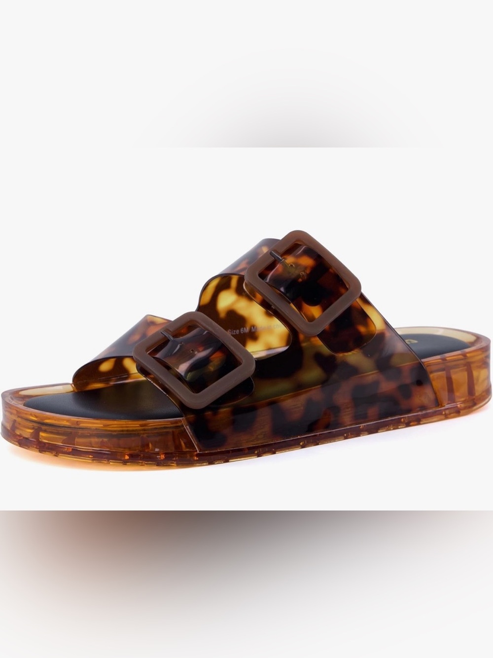 CUSHIONAIRE Tortoiseshell Jelly Slide Sandal with Double Buckles Size 11